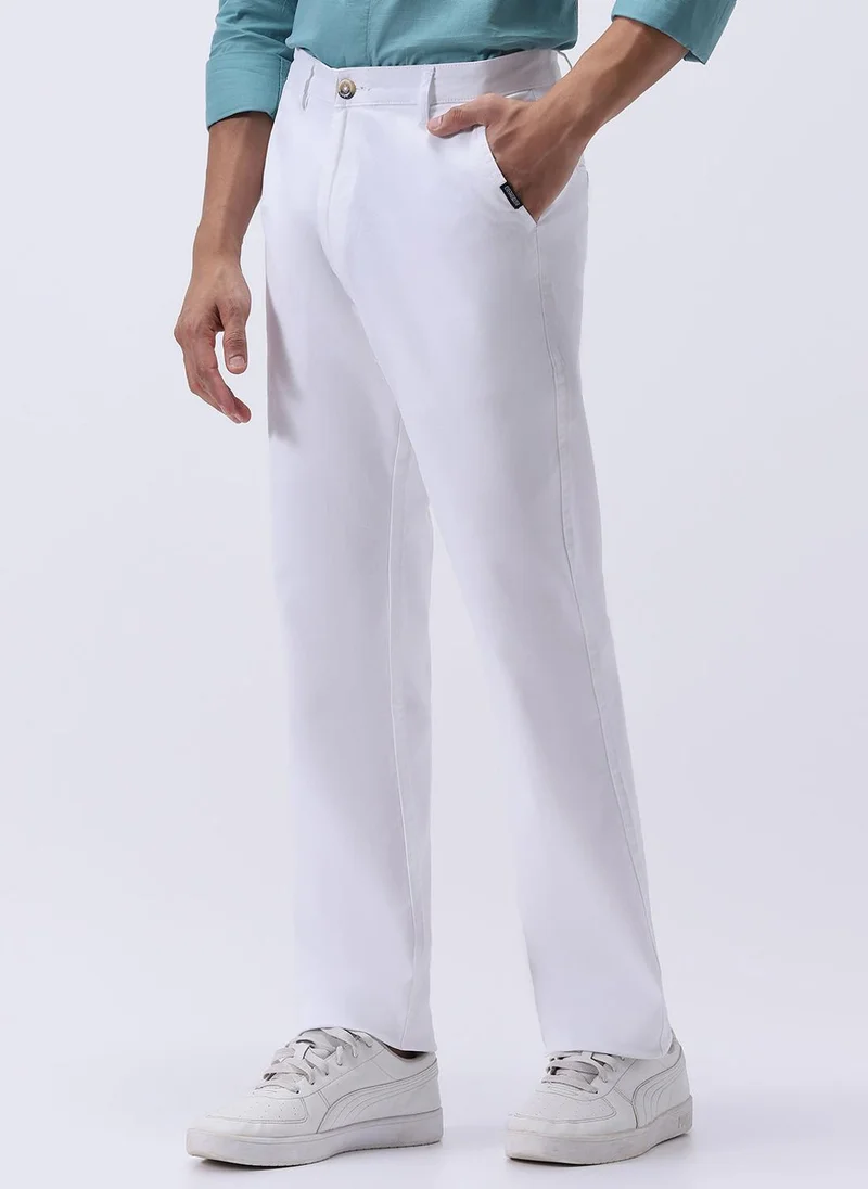 أوربانو فاشن Urbano Fashion Men's White Cotton Regular Fit Casual Chinos Trousers Stretch